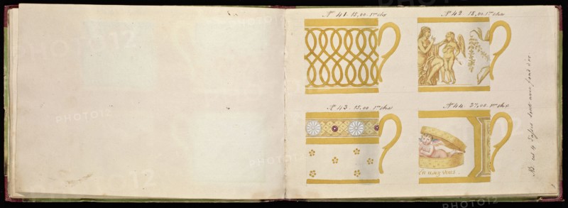 Honoré porcelain sample catalog, Honoré, Firm, 19th century, watercolor, gouache, ink, graphite, ca. 1800-1820, The manuscript