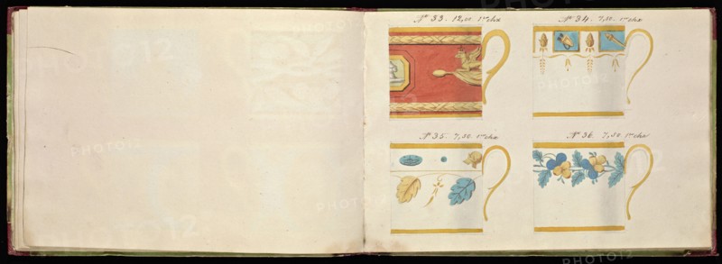 Honoré porcelain sample catalog, Honoré, Firm, 19th century, watercolor, gouache, ink, graphite, ca. 1800-1820, The manuscript