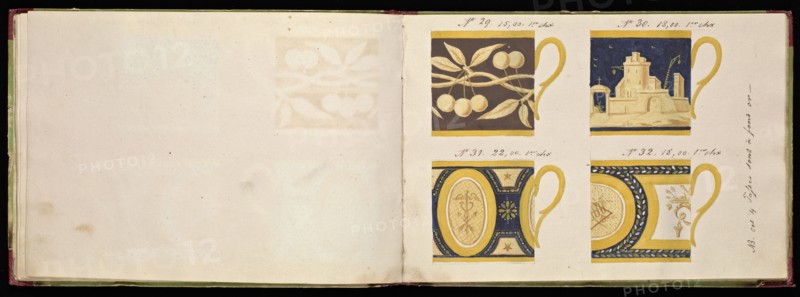 Honoré porcelain sample catalog, Honoré, Firm, 19th century, watercolor, gouache, ink, graphite, ca. 1800-1820, The manuscript
