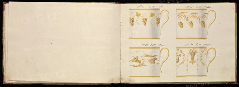 Honoré porcelain sample catalog, Honoré, Firm, 19th century, watercolor, gouache, ink, graphite, ca. 1800-1820, The manuscript
