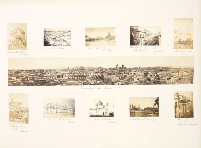 Mexique, 1865-1866, vol. 1, Aubert, Francois, 1829-1906, Albumen, 1865-1867, Panorama of Mexico City surrounded by nine views