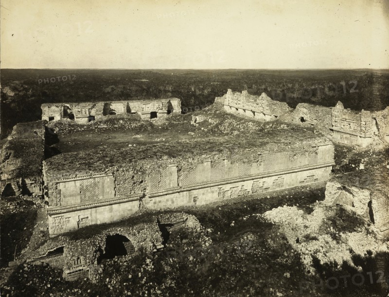 Uxmal, templo de las monjas, Views of Aztec, Maya, and Zapotec ruins in Mexico, Charnay, Désiré, 1828-1915, Gelatin developing