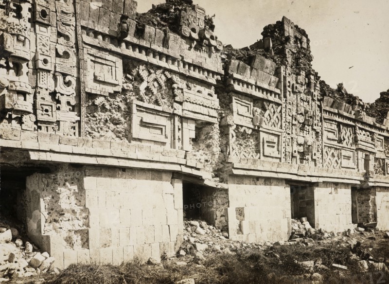 Nunnery complex, Uxmal, Mexico): detail of facade frieze, Views of Aztec, Maya, and Zapotec ruins in Mexico, Charnay, Désiré