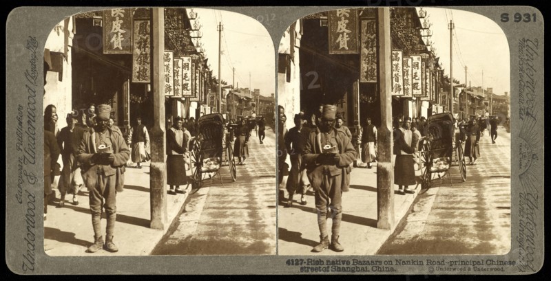 Rich native bazaars on Nankin Road, principal Chinese street of Shanghai, China, Ricalton, James, Underwood and Underwood