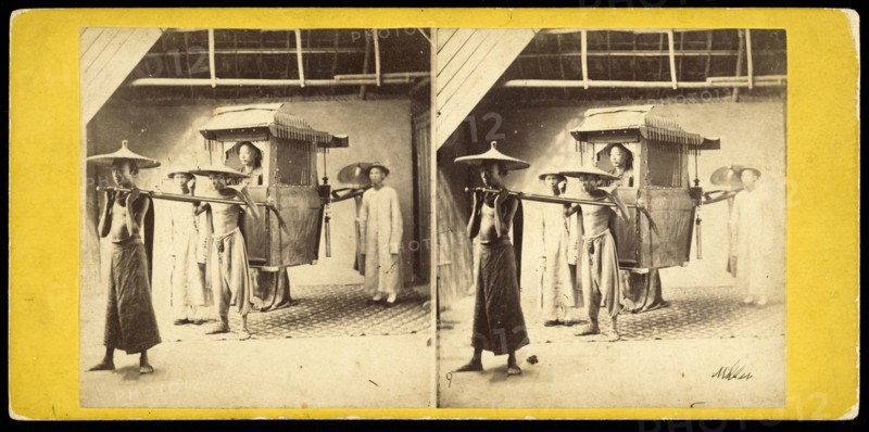 Mandarin in sedan chair and attendants, E. and H.T. Anthony, Firm, Miller, Milton, Albumen, 1860