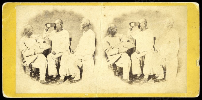 Cantonese dressed in mourning for the emperor; their first peep into the stereoscope, E. and H.T. Anthony, Firm, Miller, Milton