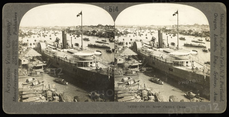 Canton, China, On the river, Canton, China, Keystone View Company, Gelatin silver, between 1895 and 1905, View of a steamer