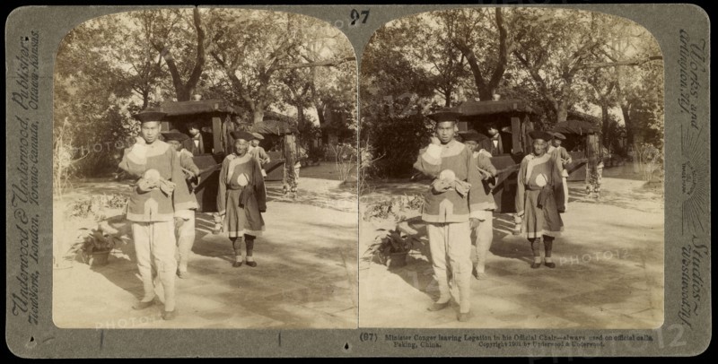 China, Minister Conger leaving legation in his official chair- always used on official calls- Pekin, Beijing China, Ricalton