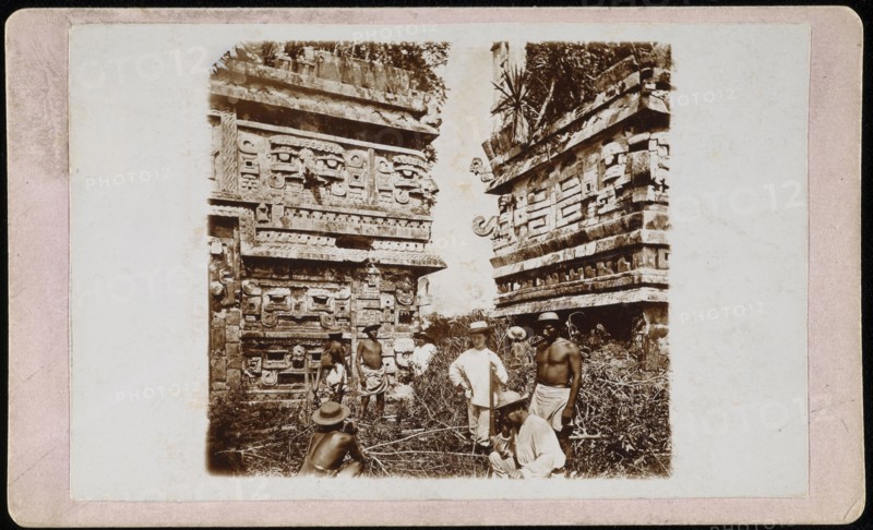 Alice Le Plongeon with rifle, Views of Mayan ruins in the Yucatan, Le Plongeon, Augustus, 1826-1908, Collodion half-stereo print