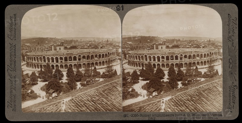 Verona, Roman ampitheatre built A.D. 260, east, Verona, Stereographic views of Italy, Underwood and Underwood, Underwood, Bert