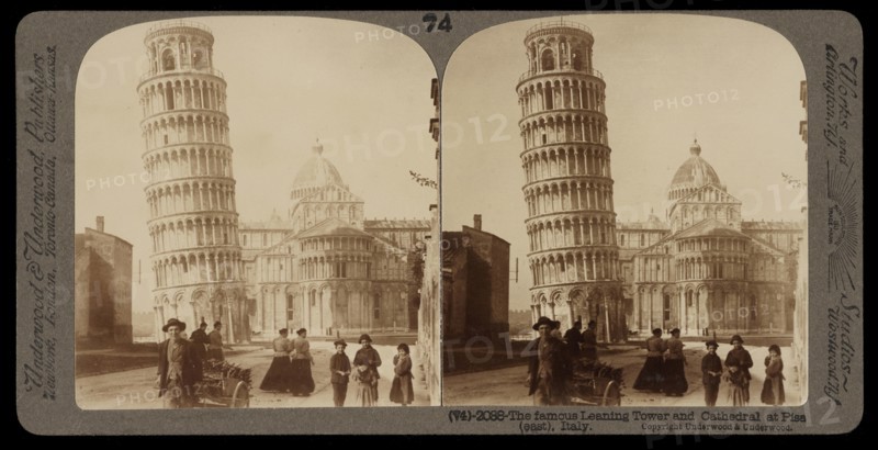 Famous leaning tower and Cathedral at Pisa, Stereographic views of Italy, Underwood and Underwood, Underwood, Bert, 1862-1943