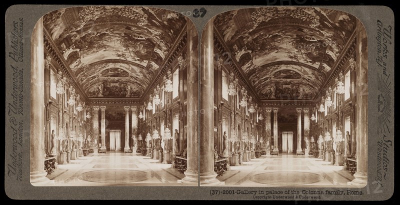 Rome, Gallery in Palace of the Colonna family, Rome, Stereographic views of Italy, Underwood and Underwood, Underwood, Bert