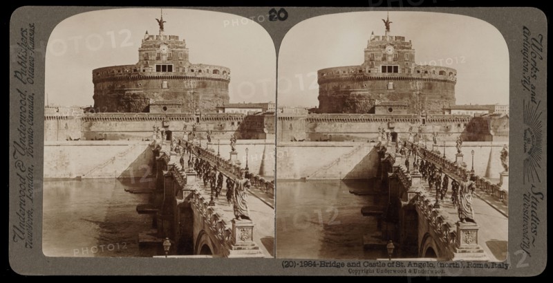 Rome, Bridge and Castle of St. Angelo, Rome, Stereographic views of Italy, Underwood, Bert, 1862-1943