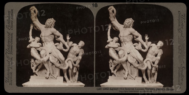 Agony, the famous Lacoon, Vatican gallery, Rome, Stereographic views of Italy, Underwood and Underwood, Underwood, Bert, 1862