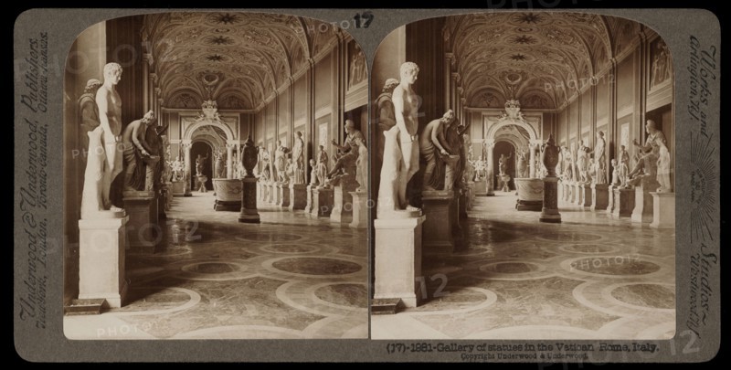 Gallery of statues in the Vatican, Stereographic views of Italy, Underwood and Underwood, Underwood, Bert, 1862-1943