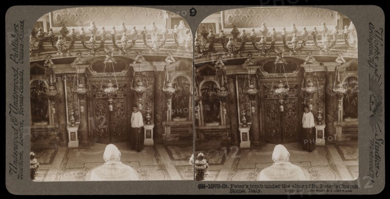 St. Peter's tomb under the altar of St. Peter's church, Stereographic views of Italy, Underwood and Underwood, Underwood, Bert