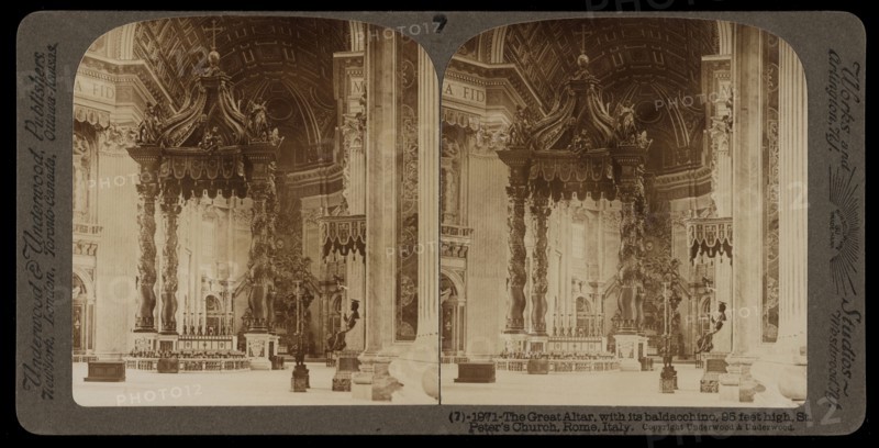 The great altar with its baldacchino, Stereographic views of Italy, Underwood and Underwood, Underwood, Bert, 1862-1943
