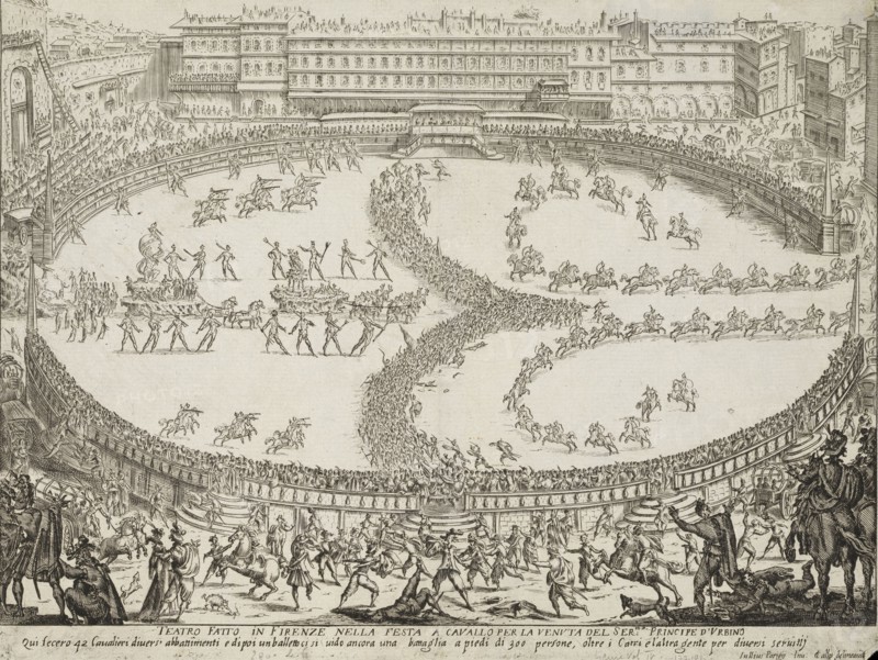 Guerra di bellezza, Italian theater prints, Callot, Jacques, 1592-1635, Parigi, Giulio, 1571-1635, Etching, black-and-white