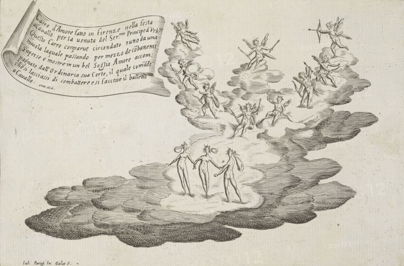 Guerra di bellezza, Italian theater prints, Callot, Jacques, 1592-1635, Parigi, Giulio, 1571-1635, Etching, black-and-white