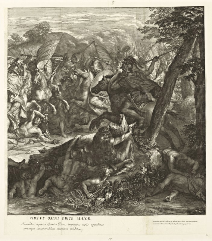 Crossing of the Granicus, Battles of Alexander, Audran, Gérard, 1640-1703, Le Brun, Charles, 1619-1690, Etching, engraving