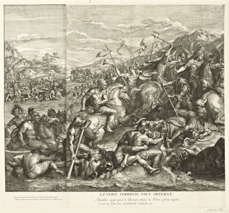Crossing of the Granicus, Battles of Alexander, Audran, Gérard, 1640-1703, Le Brun, Charles, 1619-1690, Etching, engraving