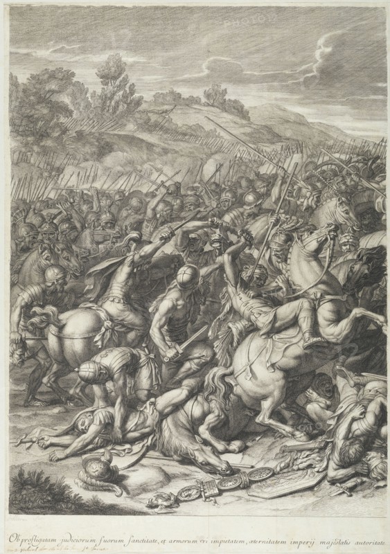 Battle at the Milvian Bridge: detail left side, Audran, Gérard, 1640-1703, after Le Brun, Charles, 1619-1690, Etching