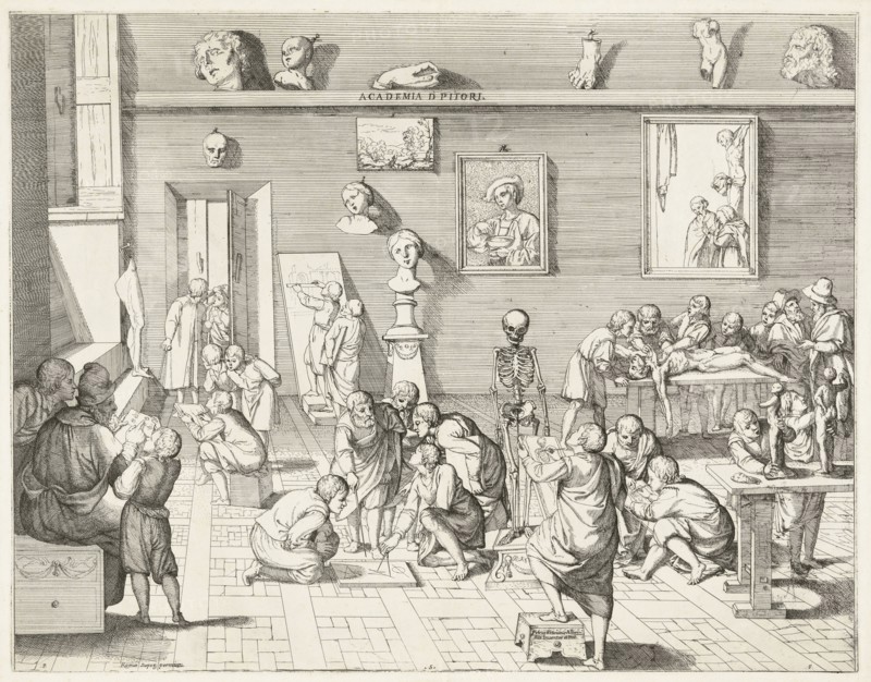 Academia d'pitori, Alberti, Pietro Francesco, 1584-1638, Etching, black-and-white, ca. 1600, Romæ Super