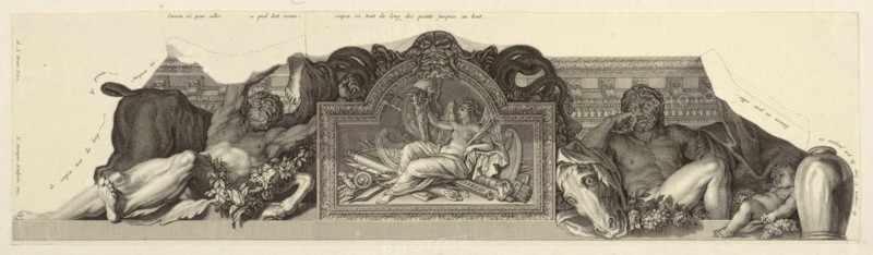 Relief flanked by figures of Hercules with the Cretan bull and a horse of Diomedes, Apotheosis of Hercules, Le Brun, Charles