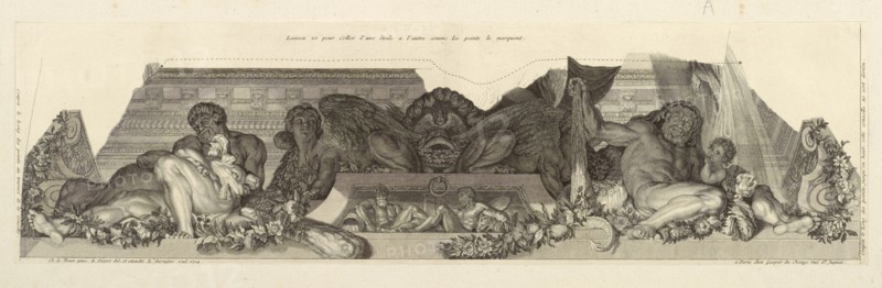 Relief surmounted by sphinxes and flanked by figures of Hercules with Cerberus and an apple of the Hesperides, Apotheosis
