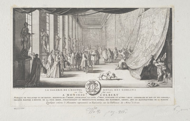 Title plate, La galerie de l'hostel royal des Goblins ou l'on fait voir a monseig.r Colbert, quelques actions d'Alexandre