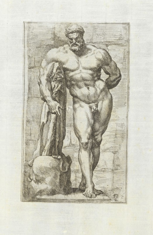 Hercules a labore quiescens, Segmenta nobilium signorum e statuaru, Perrier, François, 1590?-1656?, Engraving, 1638, Front view