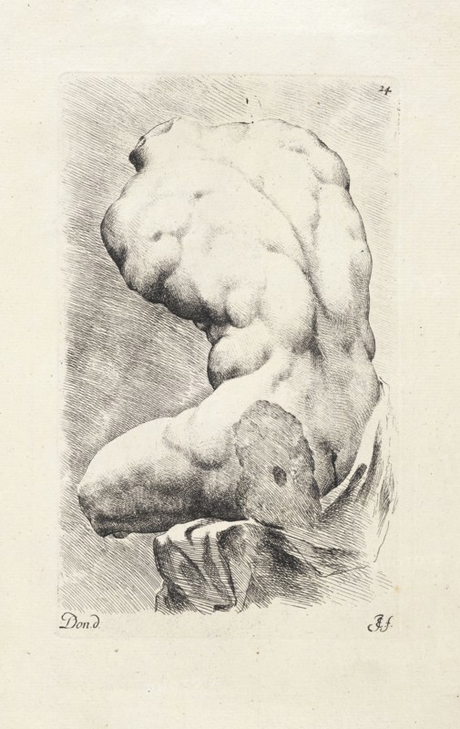 Belvedere torso, 3/4 rear view, Signorvm vetervm icones, Bisschop, Jan de, 1628-1671, Doncker, Pieter Paul, Etching, between