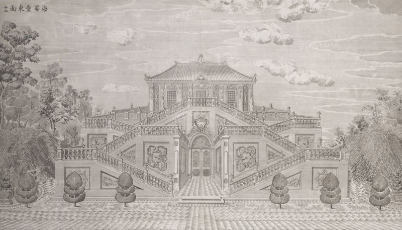Haiyantang dongmian, Yuan Ming Yuan, Yi Lantai, fl. 1749-1786, Engraving, between 1783 and 1786, The view is of the east facade