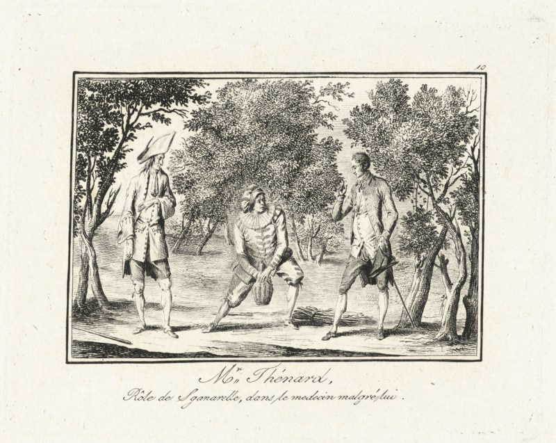 Mr. Thénard, rôle de Sganarelle, dans le medecin malgré lui, Italian theater prints, Etching, Undated. Engraver unknown
