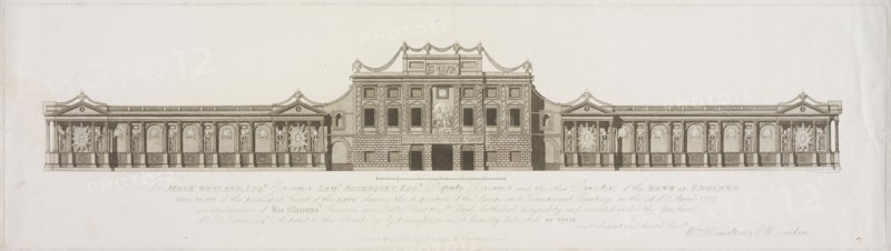 Plate of the principal Front of the Bank showing the disposition of the Lamps and Transparent Paintings on the 24 of April 1789
