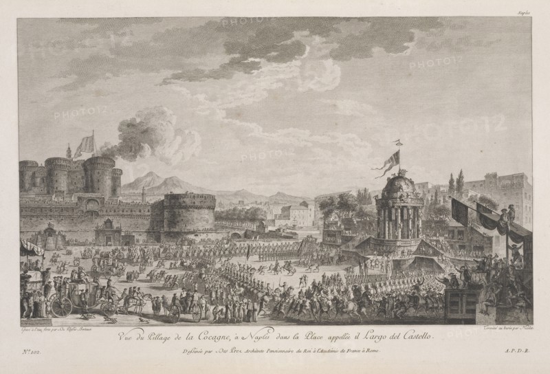 à Naples dans la place appellée il Largo del Castello, Vue du pillage de la cocagne, à Naples dans la place appellée il Largo