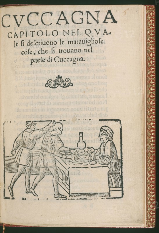 Title page of Cvccagna: capitolo nel qvale si descriuono le marauigliose cose, che si trouano nel paese di Cuccagna, Cvccagna