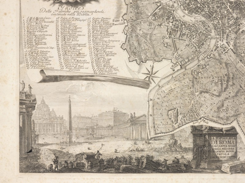 Index and view of the Vatican, Nuova pianta di Roma, Nolli, Giambattista, ca. 1692-1756, Etching, 1748