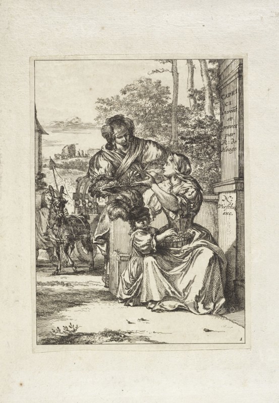 Two women and a little girl, Hooghe, Romeyn de, 1645-1708, Visscher, Nicolae, 1618-1679, Engraving, 1674, Engraved