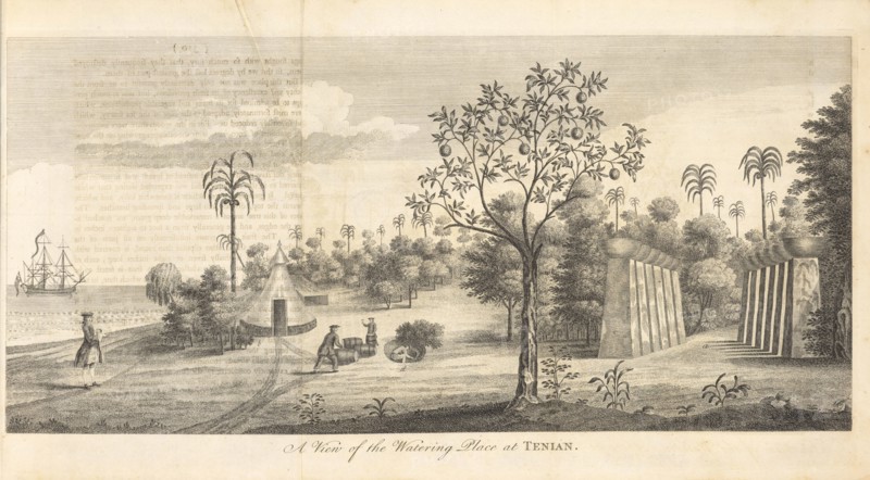 A View of the Watering Place at Tenian, A voyage round the world, in the years MDCCXL, I, II, III, IV by George Anson, Esq