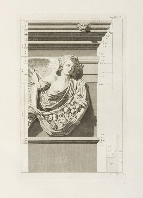 The external mouldings of the Tower of the Winds, The antiquities of Athens, Basire, James, the Elder, 1730-1802, Revett