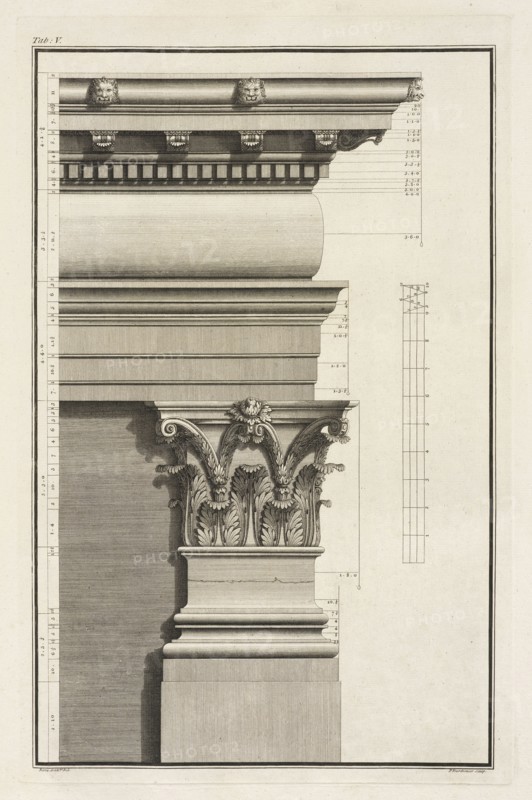 Capital and Entablature of the Pilaster, in the Foregoing Plate, Base, Capital and Entablature of the Pilaster, in the Foregoing