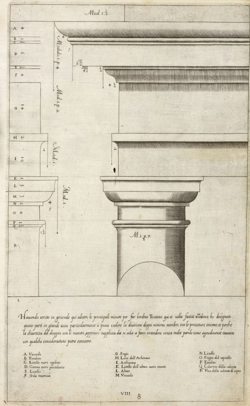 Capital and architrave, Regola delli cinqve ordini d' architettvra, Vignola, 1507-1573, Engraving, between 1602 and 1622