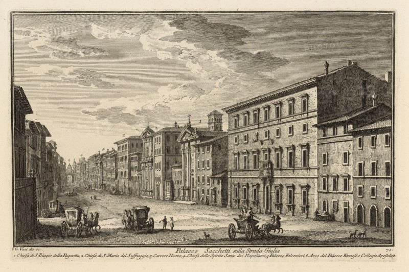 Palazzo Sacchetti sulla Strada Giulia, Delle magnificenze di Roma antica e moderna, Vasi, Giuseppe, 1710-1782, Engraving, 1747