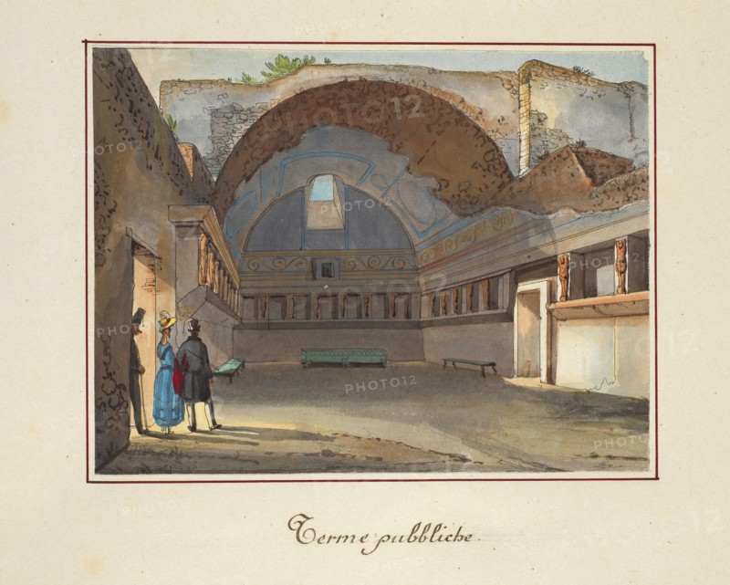 Terme pubbliche, Pompei, Unknown, Watercolor, ca. 1840?, Tepidarium of the Forum Baths, VII 5, 2