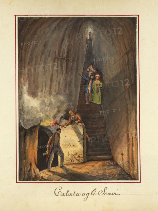 Calata agli scavi, Pompei, Unknown, Watercolor, ca. 1840?, Descent into the excavations at Herculaneum