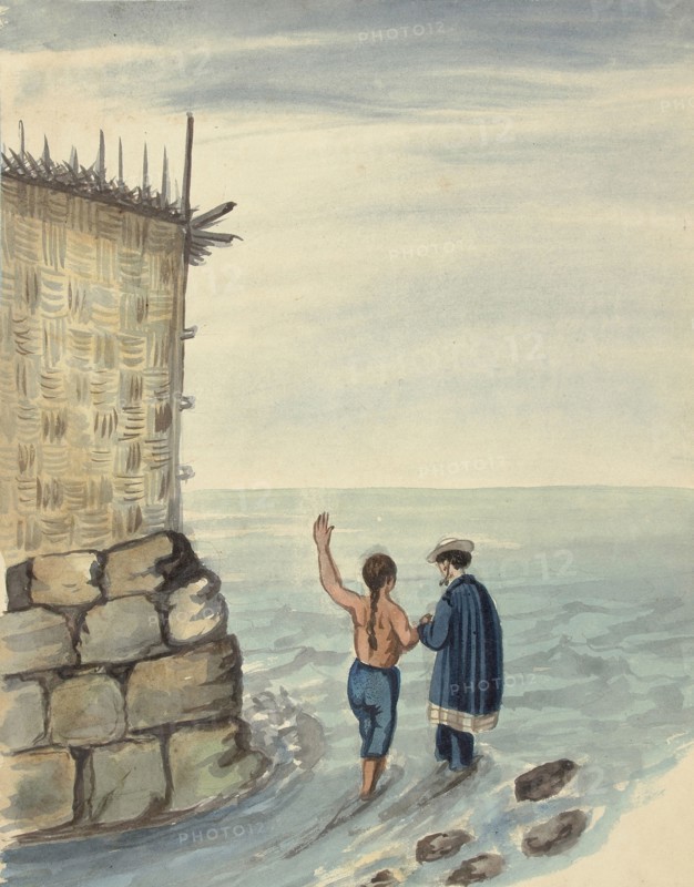 Two figures bathing in the ocean, Lima costumes, ca. 1853, Fierro, Pancho, 1803-1879, Smith, Archibald, M.D., Watercolor