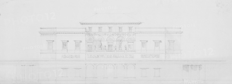 Design for the main facade of the casino, Antonio Asprucci architectural drawings for the Villa Borghese, ca. 1770-ca. 1793