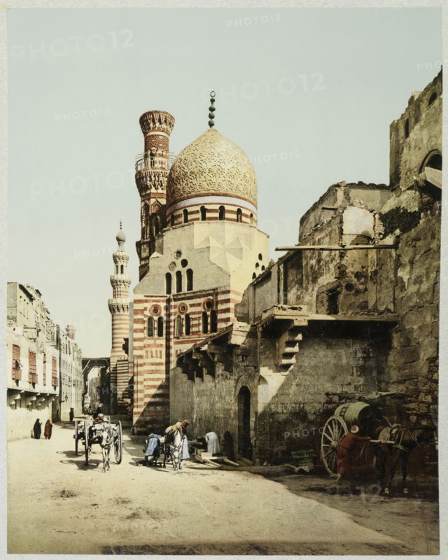 Street scene with mosque, Cairo, Basse Egypte Janvier 1906, Travel albums from Paul Fleury's trips the Middle East