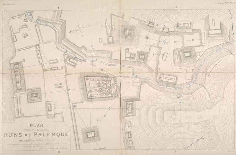 Plan principal group of ruins at Palenque, Archaeology, Maudslay, Alfred Percival, 1850-1931, Price, H. W., 1889-1902